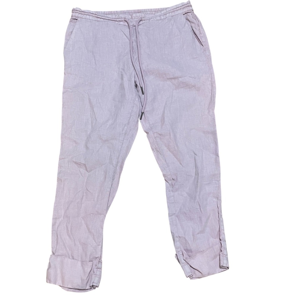 Michael Stars Women's Small 100% Linen Pull On Tapered Cuffed Pants Pink Lilac